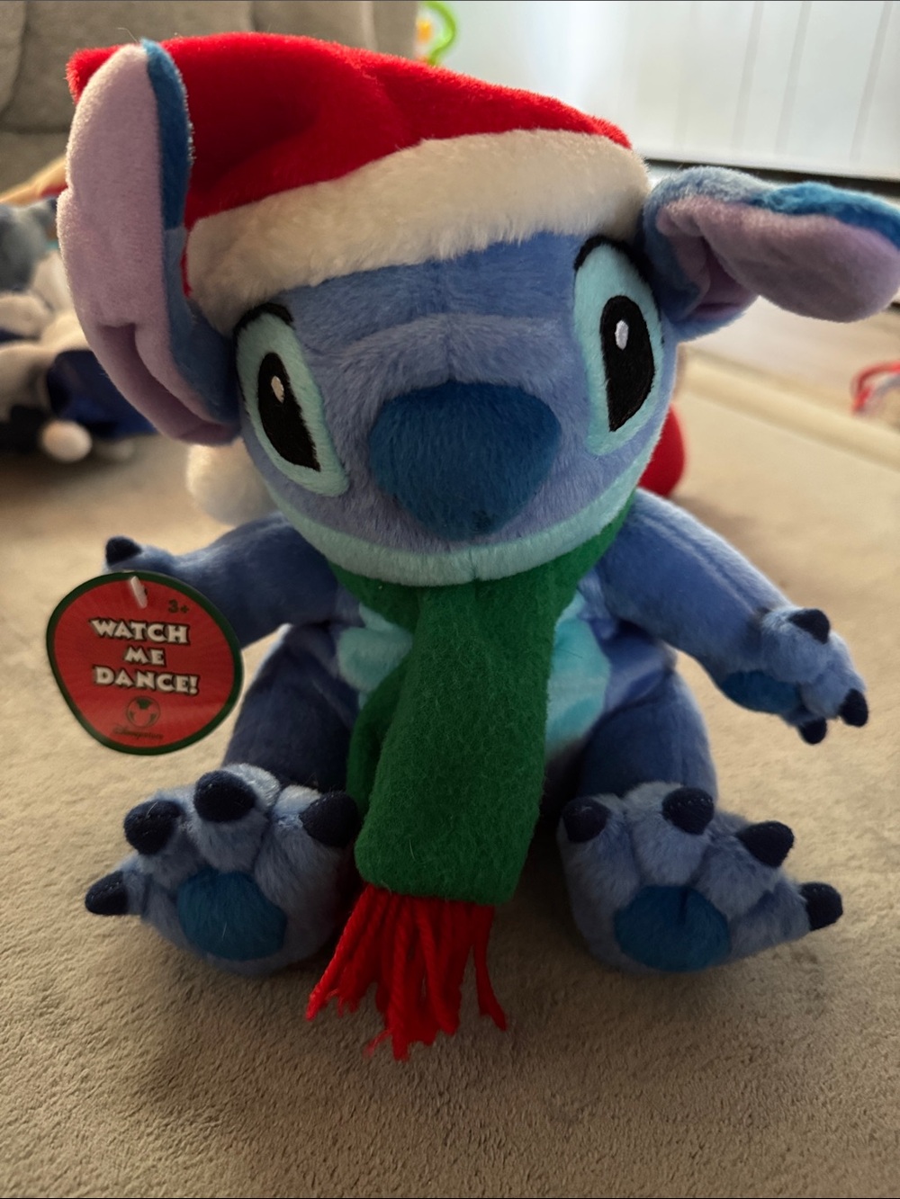 NWT Disney Blue Stitch Plush with Red Santa Hat and Green Scarf